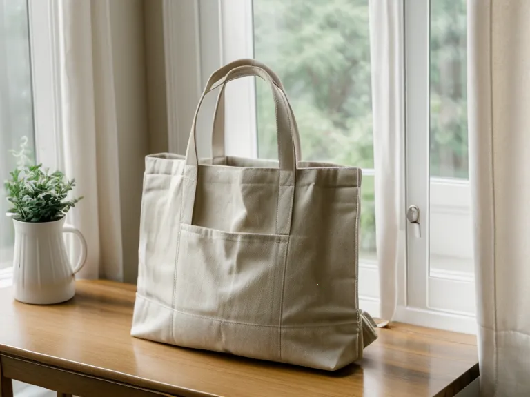 Ordinateur portable rangé dans un sac près d'une console en bois