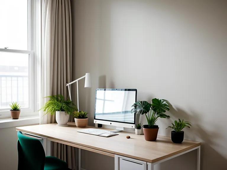 Casque audio posé sur un bureau silencieux avec vue floue sur un jardin, symbole de bien-être au travail et de focus mental retrouvé