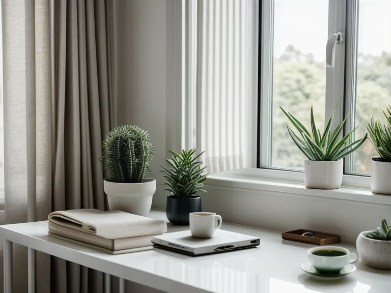 Gros plan d'une tasse de thé fumante sur un bureau en bois, à côté d'un ordinateur portable rabattu : une pause zen attitude loin du stress professionnel
